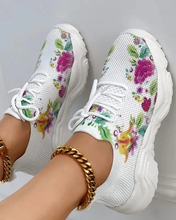 2023 Floral Print Lace-up Breathable Orthopedic Sneakers