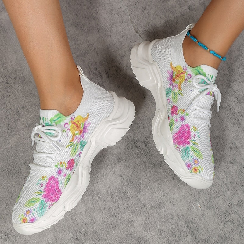 2023 Floral Print Lace-up Breathable Orthopedic Sneakers