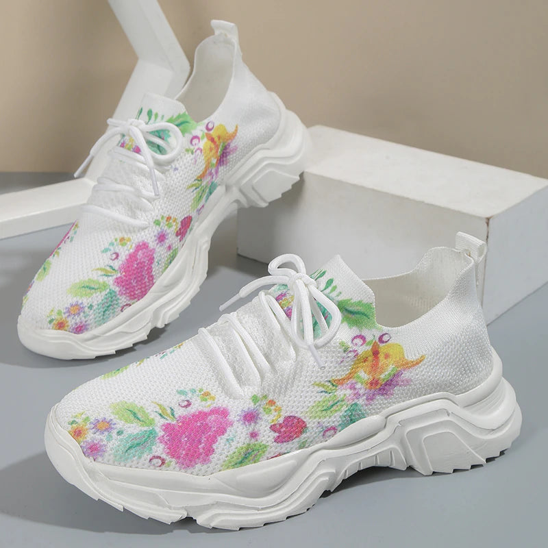 2023 Floral Print Lace-up Breathable Orthopedic Sneakers