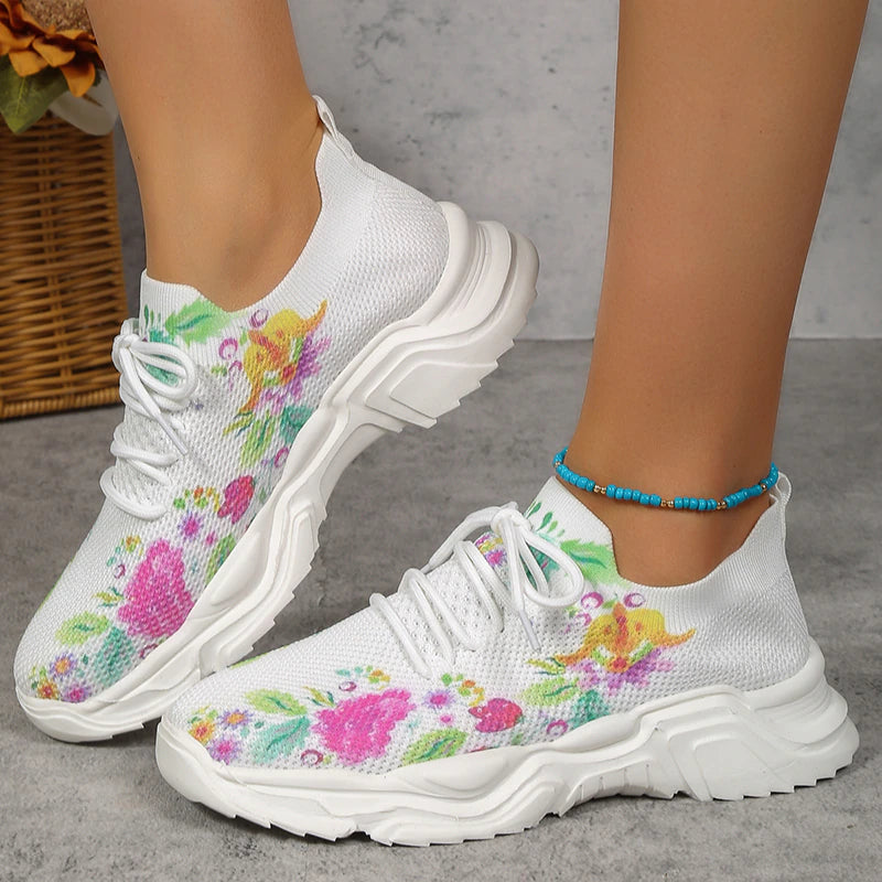 2023 Floral Print Lace-up Breathable Orthopedic Sneakers