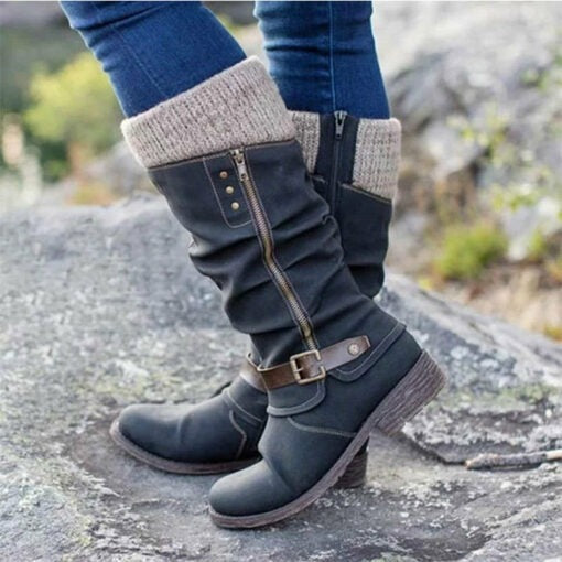 đ„LAST DAY -ă40% OFFăWomenâs Leather Flat Heel Mid-Calf Zipper Boots