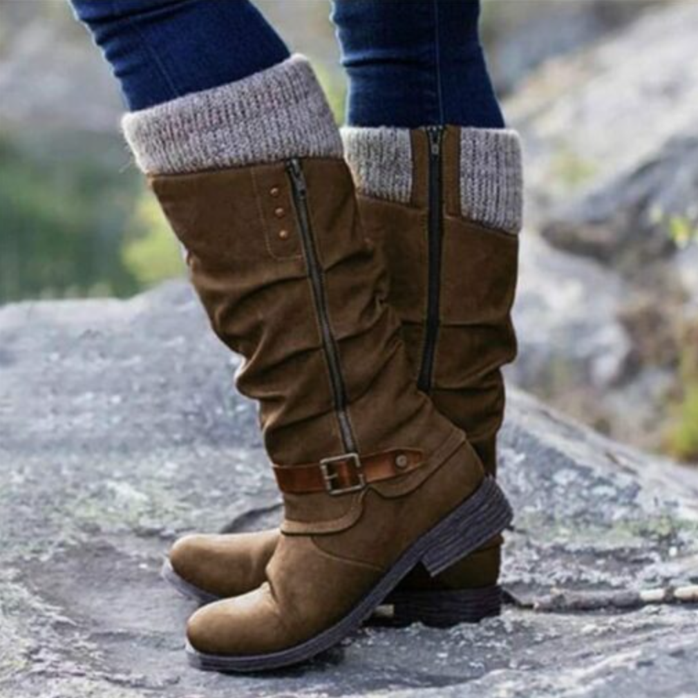đ„LAST DAY -ă40% OFFăWomenâs Leather Flat Heel Mid-Calf Zipper Boots