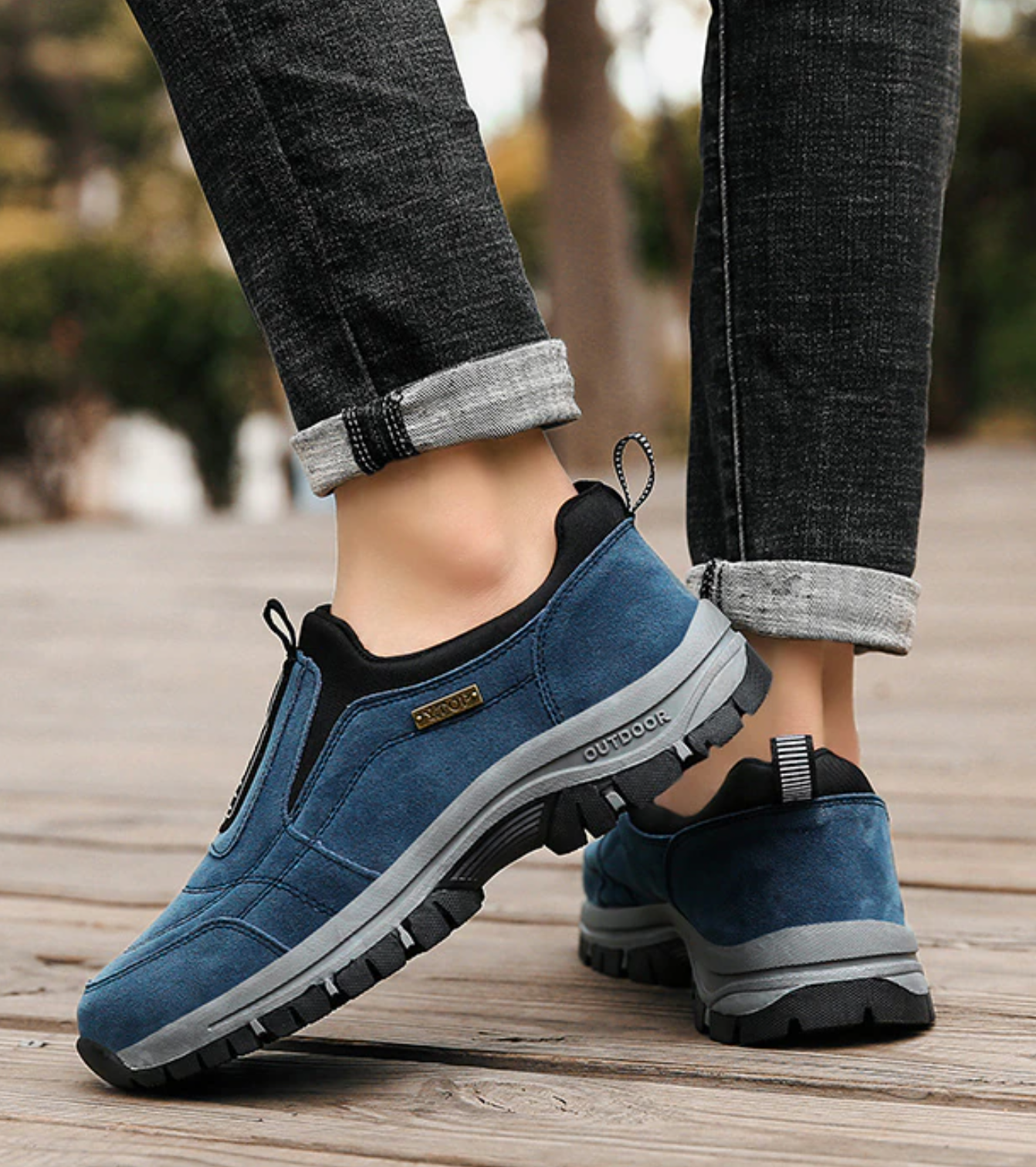 Men's Outdoor Lightweight Non-slip Walking Shoes, Slip On Hiking Shoes Sneakers