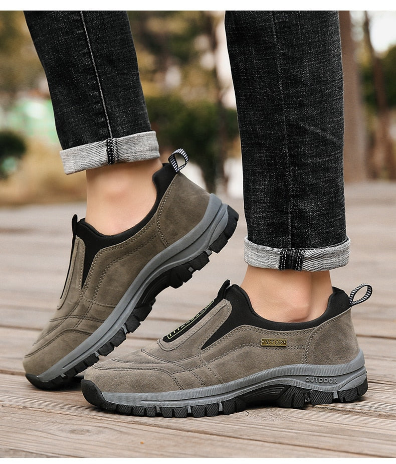 Men's Outdoor Lightweight Non-slip Walking Shoes, Slip On Hiking Shoes Sneakers