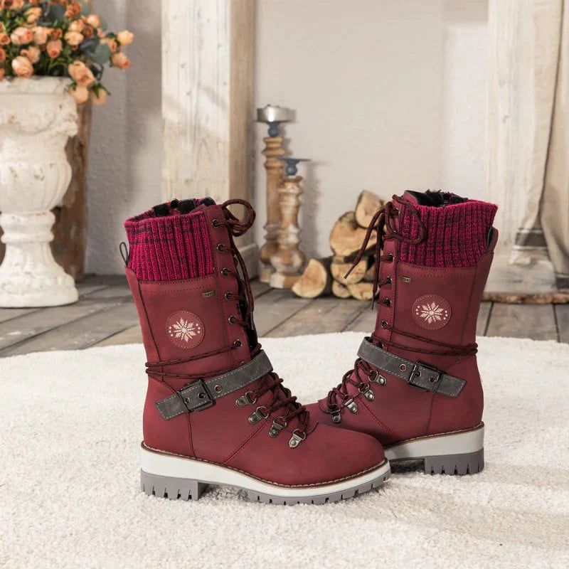 🎁Winter Sale 60% OFF - Only This Week❄️ WOMEN BUCKLE LACE KNITTED MID-CALF BOOTS