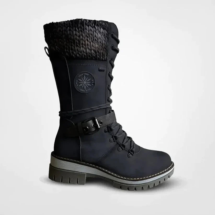 🎁Winter Sale 60% OFF - Only This Week❄️ WOMEN BUCKLE LACE KNITTED MID-CALF BOOTS