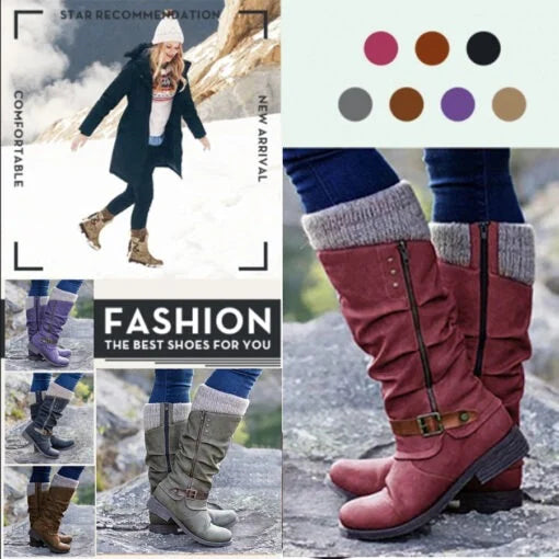 🔥LAST DAY -【40% OFF】Women’s Leather Flat Heel Mid-Calf Zipper Boots