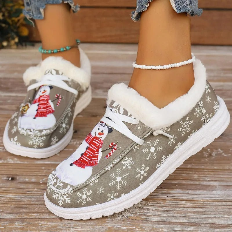 Last Day 49% OFF🔥 - Women's Comfort Plush Snowman Canvas Ankle Boots