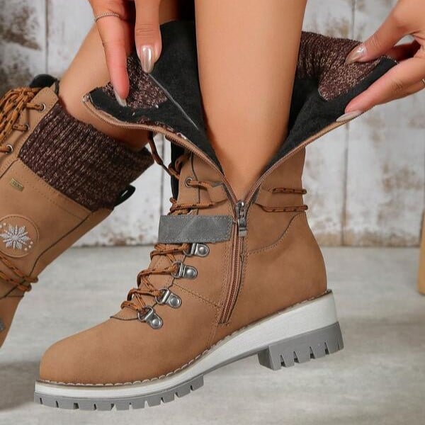 🎁Winter Sale 60% OFF - Only This Week❄️ WOMEN BUCKLE LACE KNITTED MID-CALF BOOTS