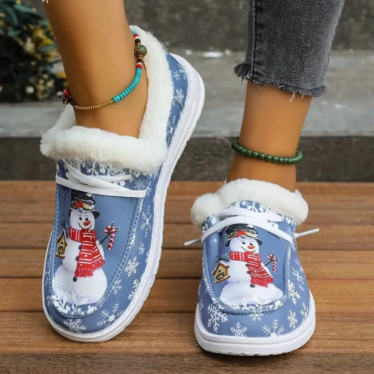 Last Day 49% OFF🔥 - Women's Comfort Plush Snowman Canvas Ankle Boots