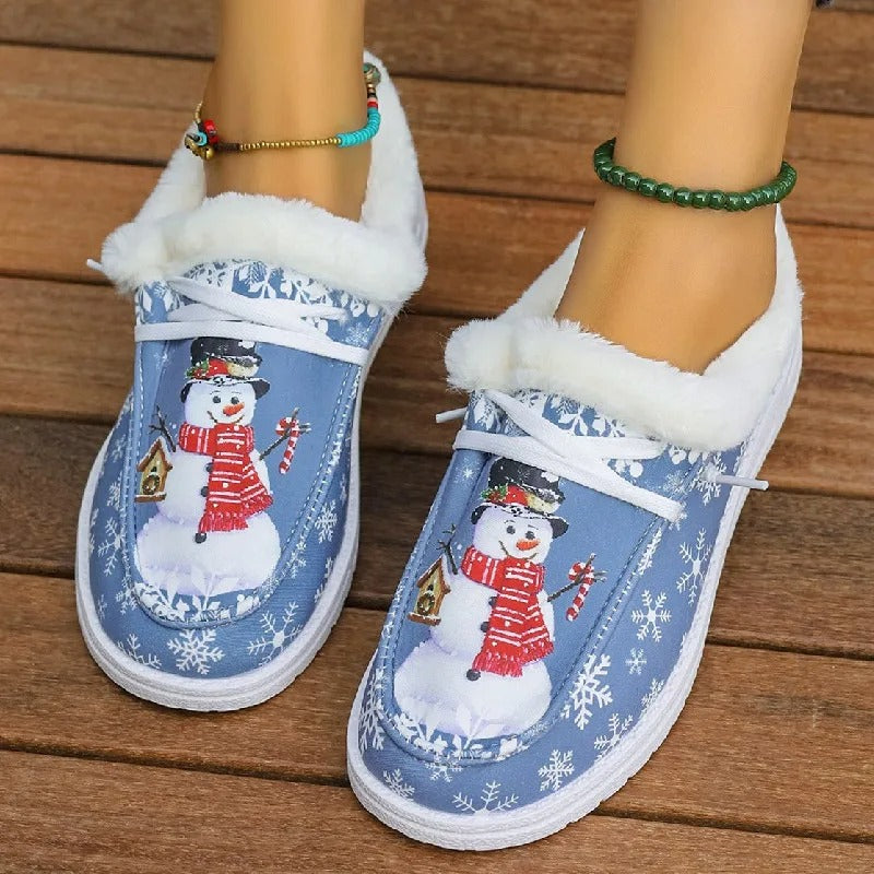 Last Day 49% OFF🔥 - Women's Comfort Plush Snowman Canvas Ankle Boots