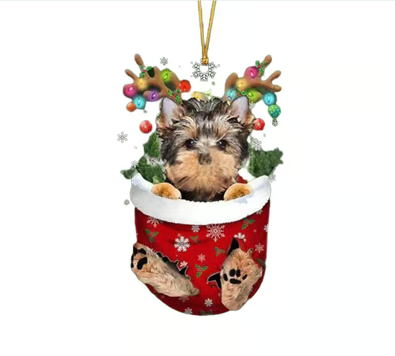 RED Goldendoodle In Snow Pocket Ornament